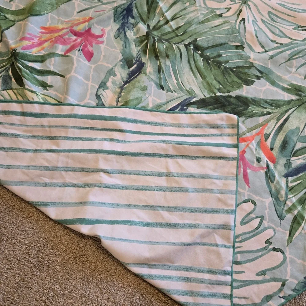Truly Lou Tropical Palm Leaf Sand Free Microfiber Beach Towel Reversible Striped
